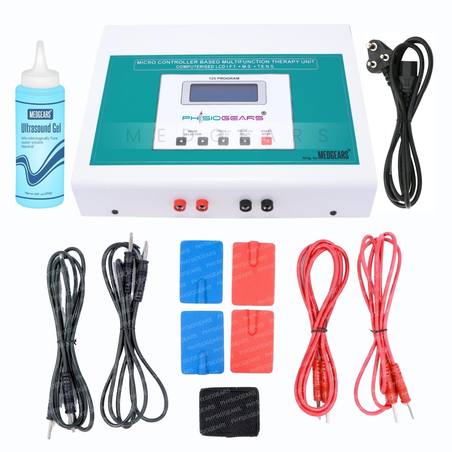Physiogears 3 in 1 IFT Tens MS with LCD Display 125 Program Machine for Physiotherapy Interferential Therapy (IFT 125 (IFT+TENS+MS))