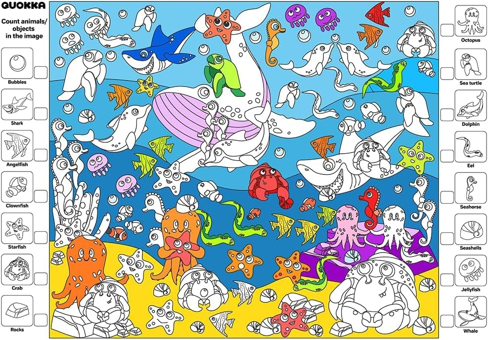 QUOKKA 4 Giant Coloring Posters – 4-Pack 2x3 Ft Large Coloring Sheets – Floor & Wall Activities for Markers, Crayons, Paints