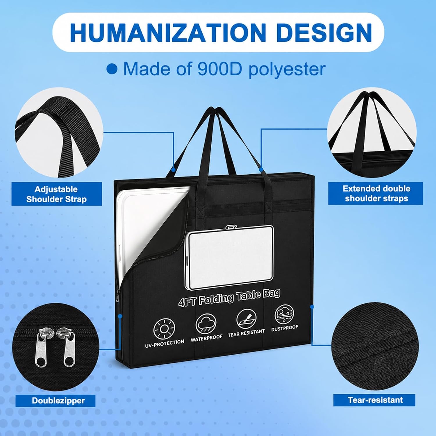 4/6 ft Black Waterproof 900D Folding Table Storage Bag,24.1”Dx24.1”Wx4.33”H