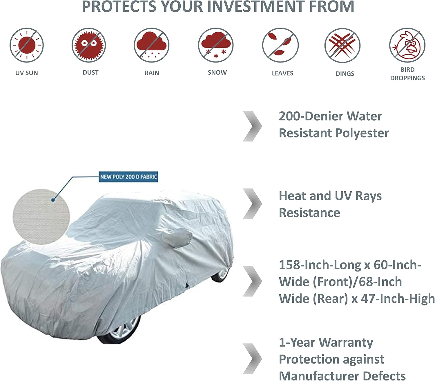 Formosa Covers | Small Car Cover Compatible with Mini Cooper Prevents UV and Weather Damage While Storing up to 158" Long Fits Hardtop 2 Door and 4 Door, Convertible Coupe (New 200D Poly Grey)