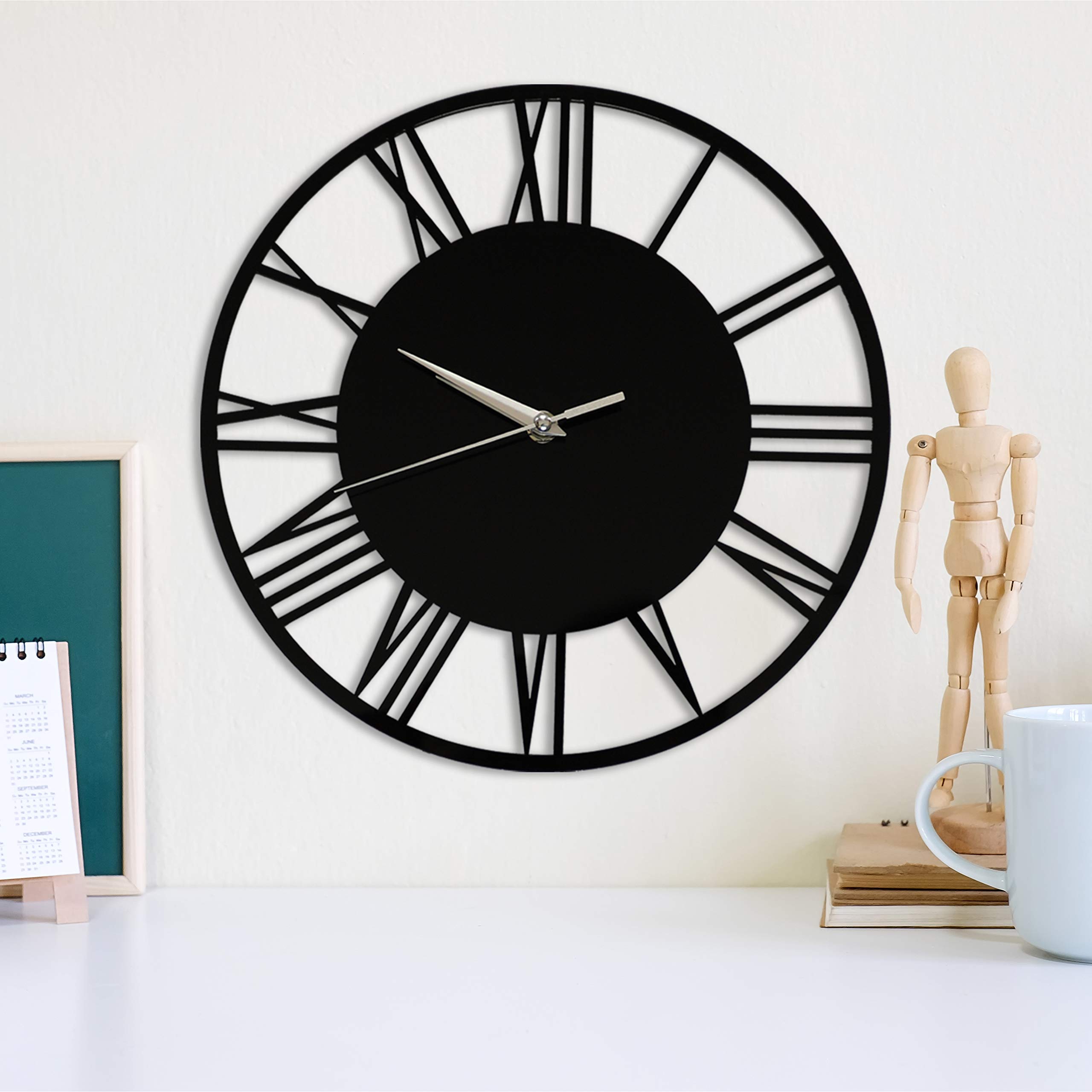 Walplus Acrylic Gloss Roman Wall Clock Black 30Cm 30Cm(11.8") Diameter Acrylic Gloss Roman Wall Clock Black Home Diy Decoration Office Accessories Minimalist Design Bedroom Decor Stylish Living Room Gift Ideas Lightweight
