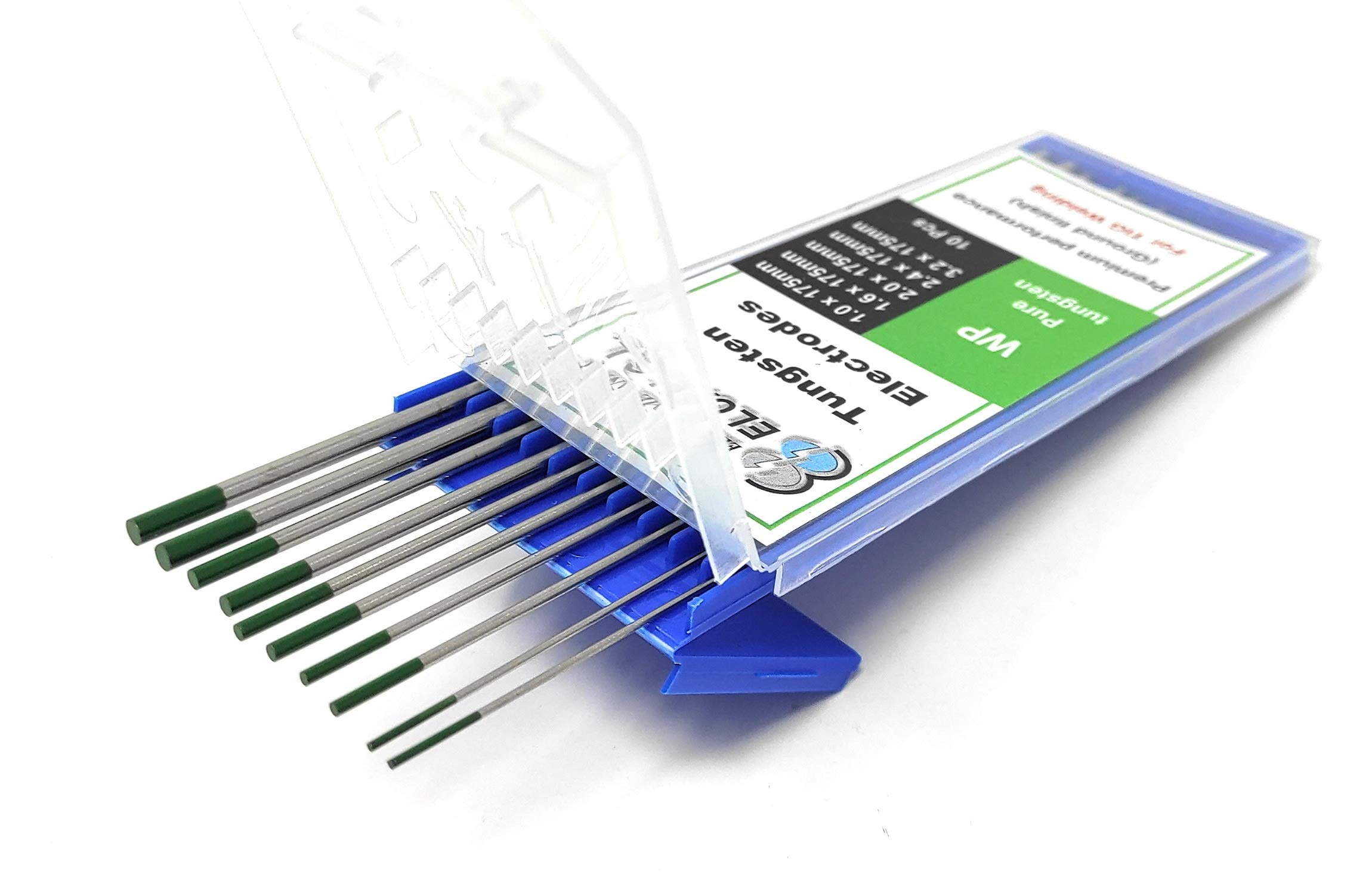 Soudage TIG ELCAN Tungstens Pure green WP professional, 1.0 1.6 2.0 2.4 3.2 mm Électrodes de soudage au chalumeau TIG, 10 unités - Dimensions: 1.0/1.6/2.0/2.4/3.2 x 175mm