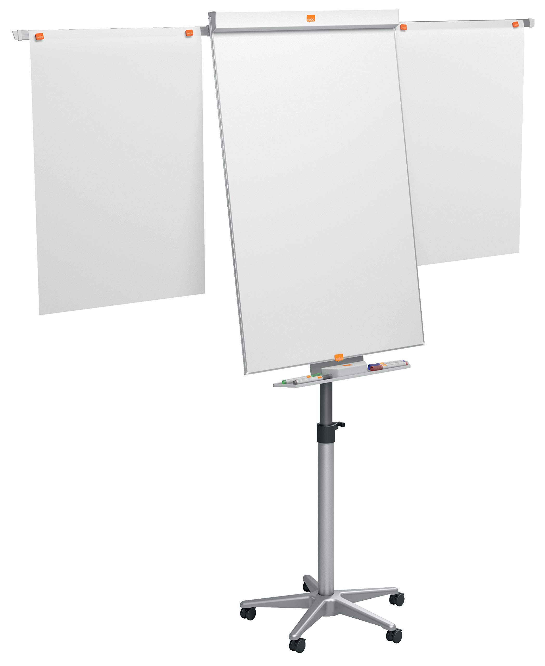 Nobo Impression Pro Mobile Magnetische Flipchart/Whiteboard aus Stahl, Verlängerungsarme & feststellbare Rollen, 3-fache Breite, trocken abwischbare Tafel, mit Stifthalter und Marker, weiß, 1901920