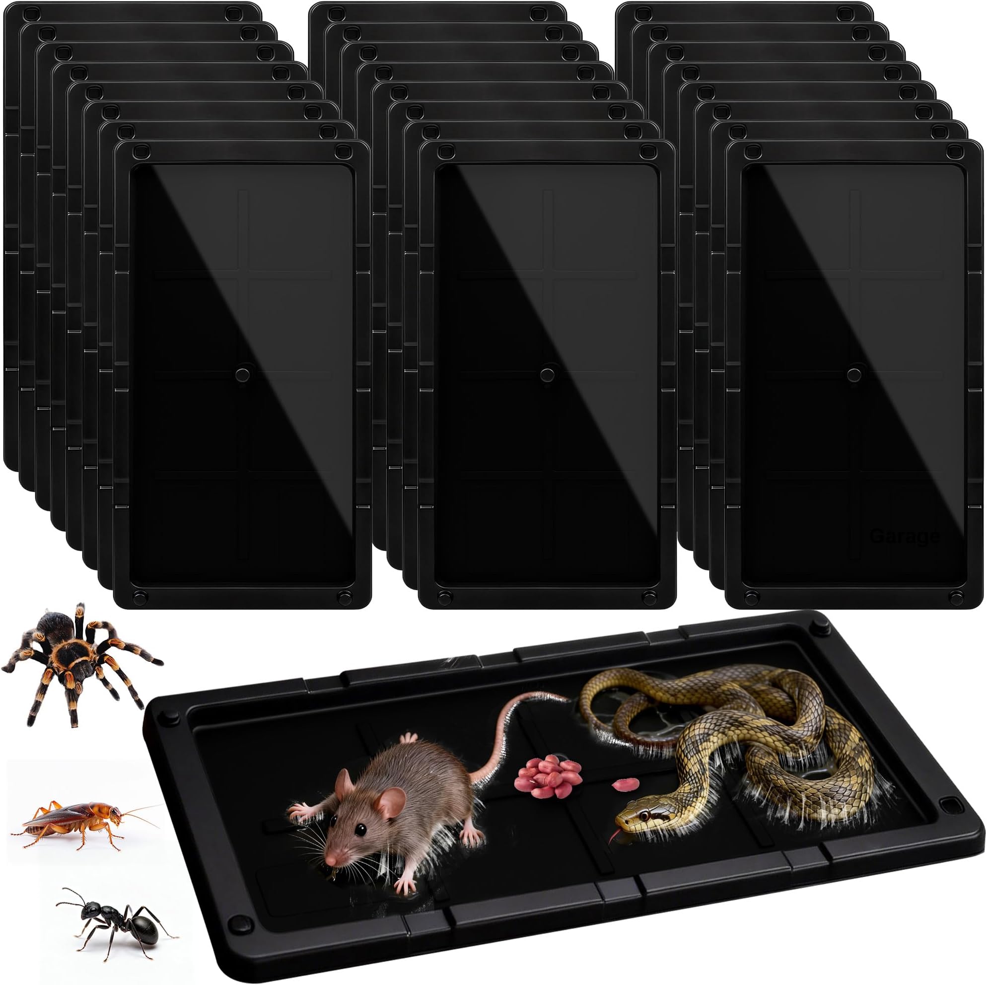 24 Pack Sticky Mouse Traps, Sticky Traps for Rats Mice Rodents Snakes No Touch Indoor Mouse Traps for Home Kitchen Garage Attic Basements, Easy to Set, Black, 10 X 5.11 Inch