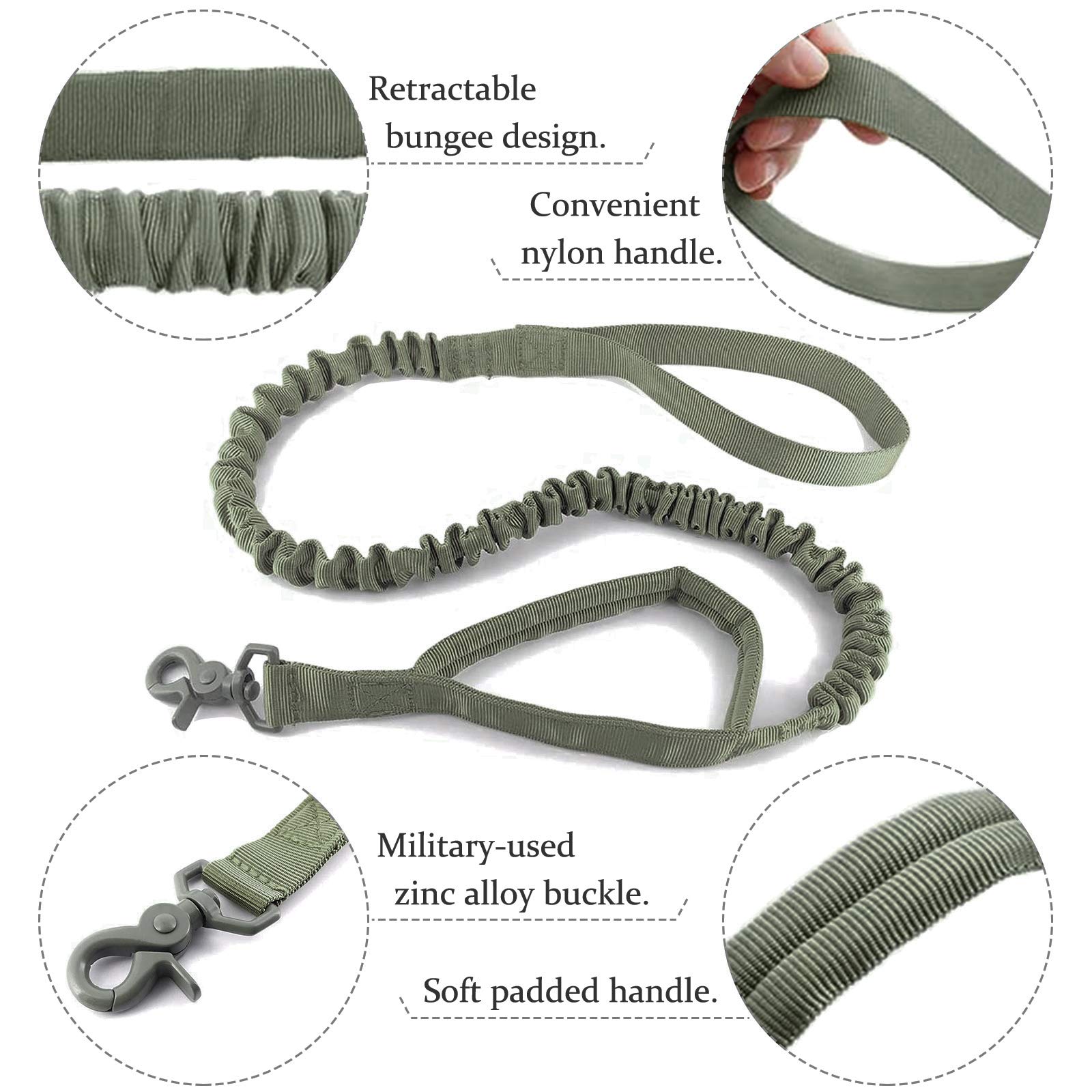 AIWAI Taktisches Geschirr mit Taschen, Westengeschirr für große und mittelgroße Hunde, verstellbares Militärgeschirr mit Griff für Spaziergänge, Wandern, Training (Armeegrün (mit Leine), M