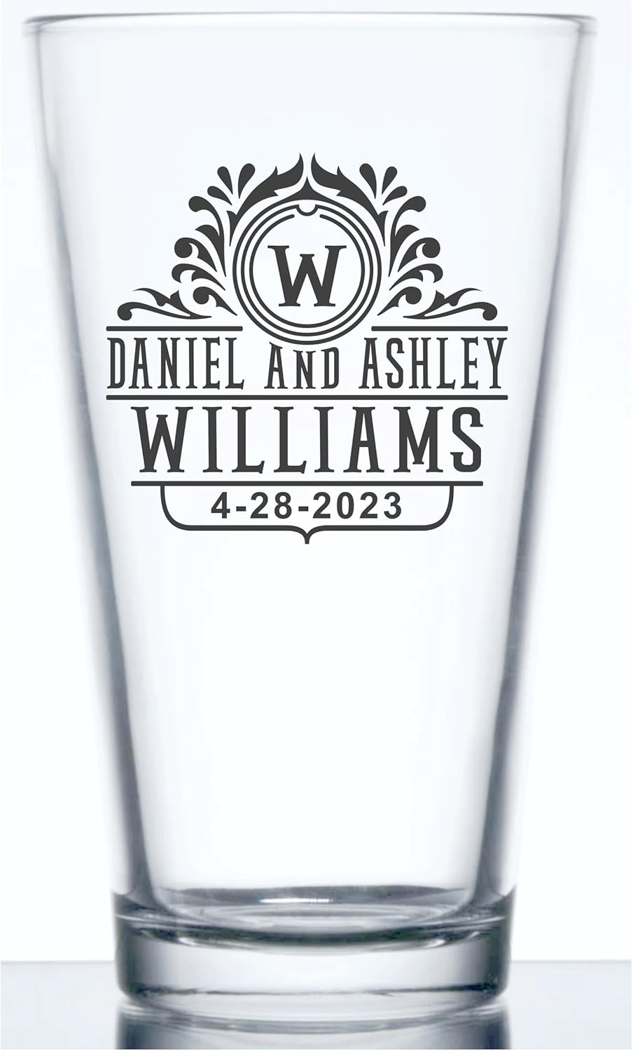Oakville shop Personalized Pint Beer Glasses 2 x with Etched Vintage Text Logo Design, Set of 2