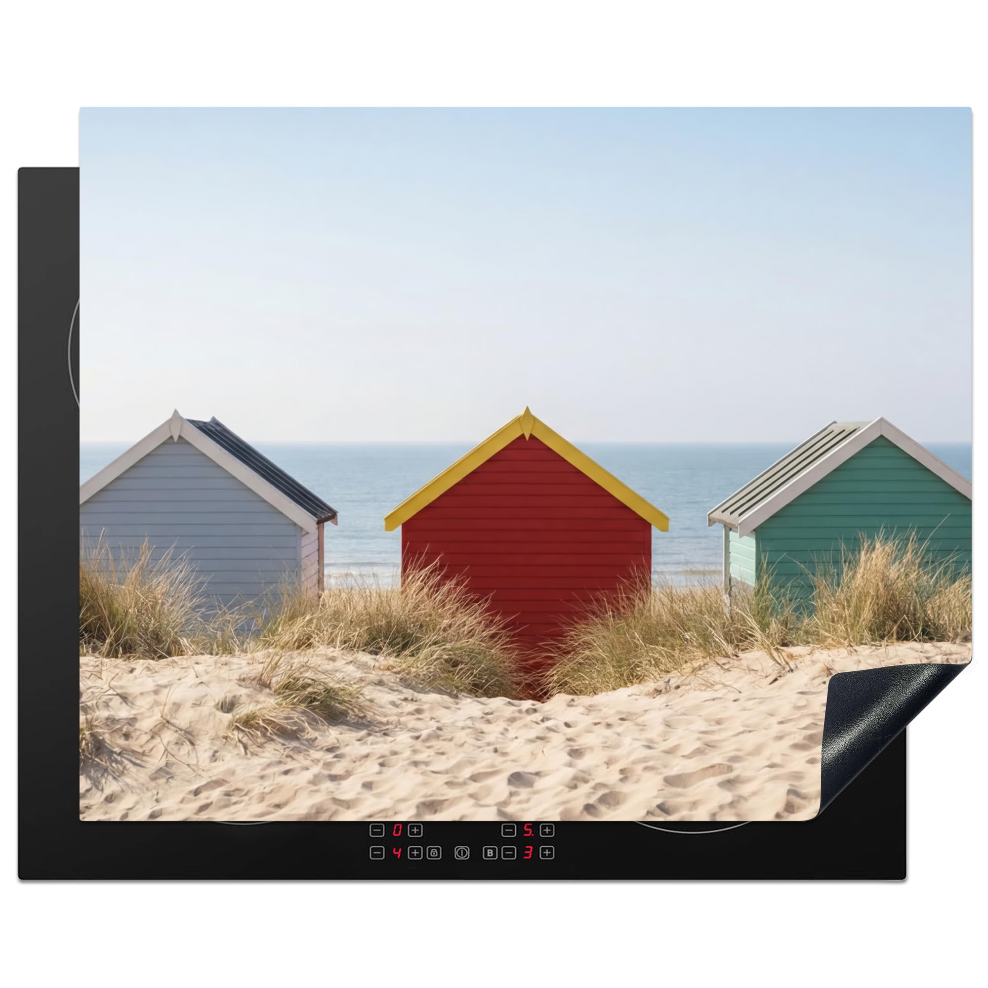 KitchenYeah© Induction Hob Protector Mat 20.5"x25.6" / 65x52 cm Cooker Top Protectors Cover Ceramic Covers Electric Hobs Vinyl Beach - Cottages - Colorful - Dunes