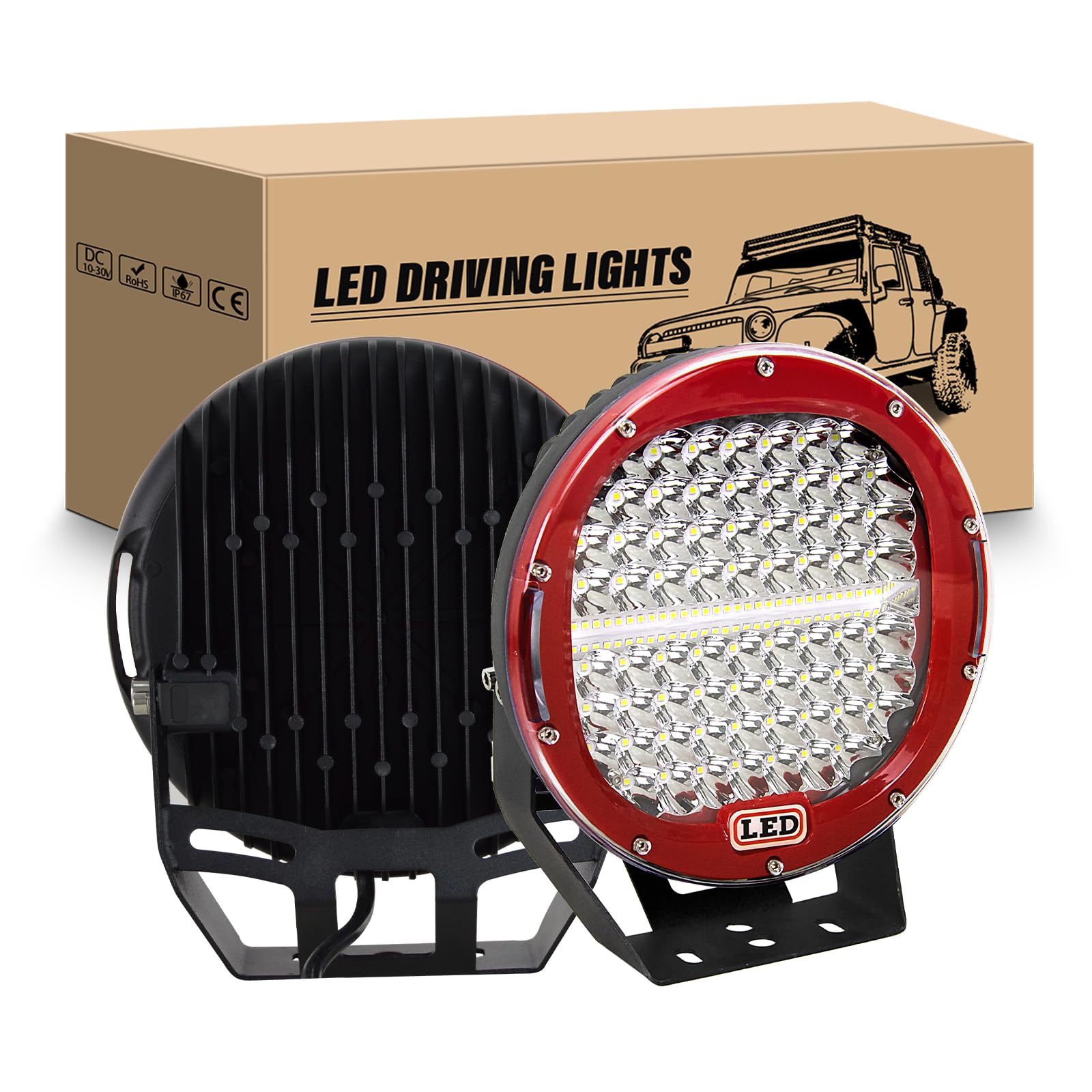 RIGIDON 2 Pcs faros trabajo led redondo, 9 pulgadas 294W Rojo Spot lámpara trabajo led 12V 24V foco led tractor impermeable para off road camión coche ATV UTE SUV 4x4, 6000K Blanca faros antiniebla