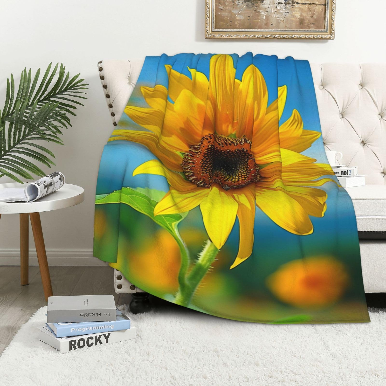 Couverture tournesol 102x152 cm en flanelle de 320g pour lit et canapé
