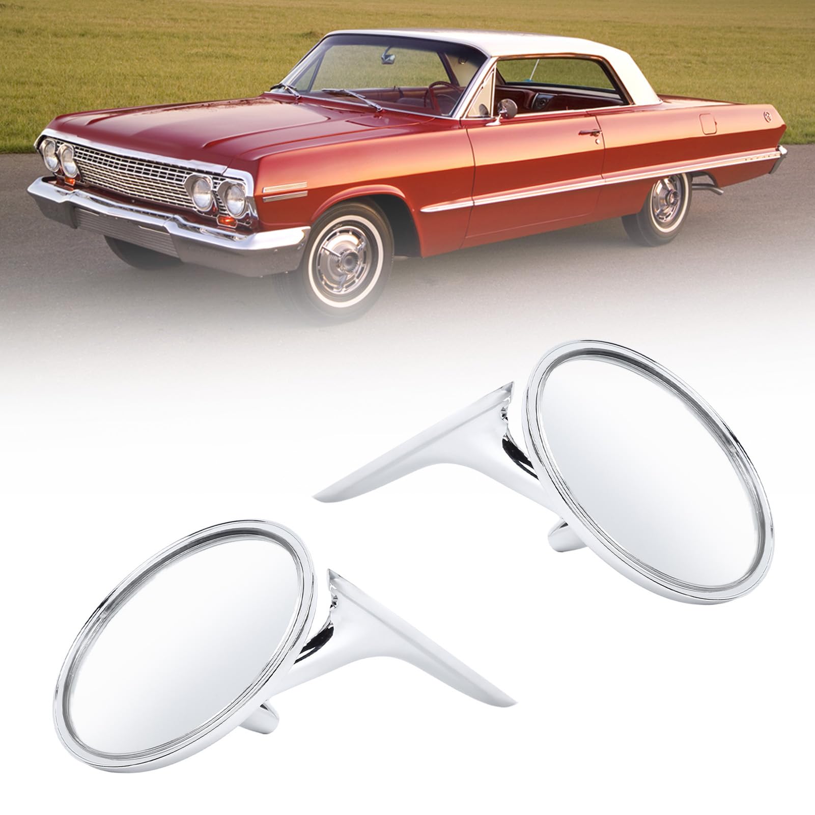 Rétroviseurs Extérieurs Ronds OE 654394765672 pour Impala Biscayne Bel Air, Rétroviseur Rétro pour 1963-1964, Lot de 2 Métalliques pour Collectionneurs de Voitures