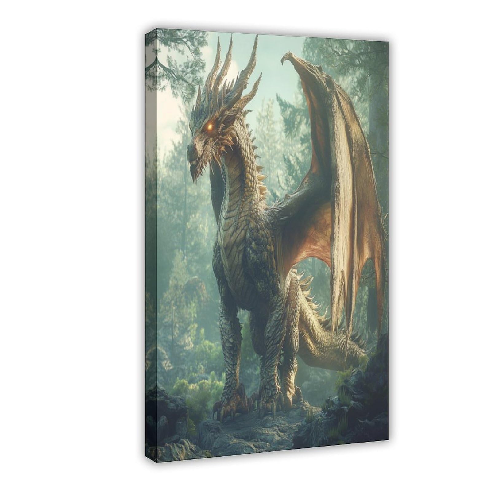 Bareronor Gold Dragon Fantasy Poster Canvas Poster Bedroom Decor Landscape Office Room Decor Gift 20" L X 30" W