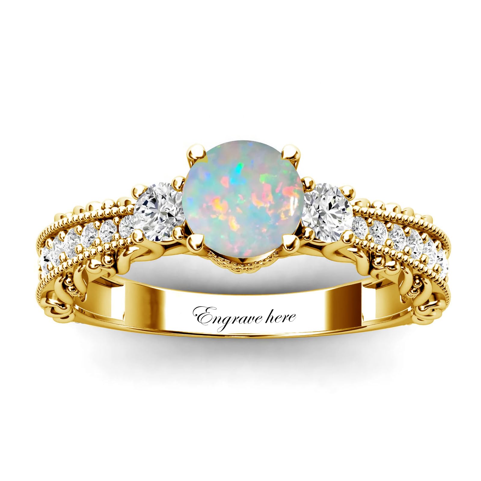 Jelafu Custom 10K/14K/18K Solid Gold or Sterling Silver Gemstone Engagement Ring for Women 1 Carat Vintage Art Deco Round Birthstone Statement Ring