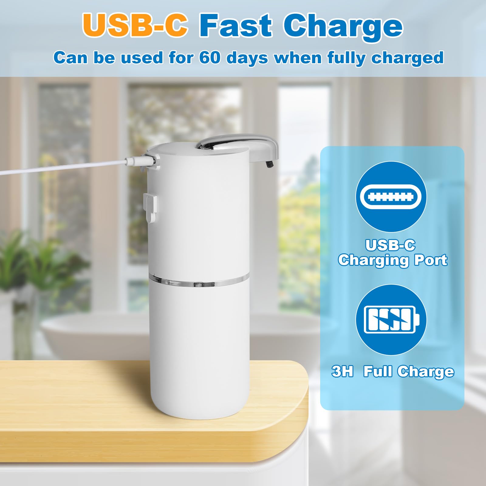 AiQInu Dispensador de Jabón Automático, Dispensador Pared, IPX5 Resistente, 4 Niveles Ajustables, USB C Sensor Dispenser Jabon Cocina, para Champú y Acondicionador, para Baño Hotel Oficina