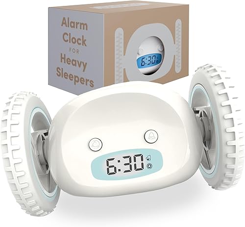 Miniatura 15 de CLOCKY Reloj Despertador Extra Fuerte para Personas que Duermen Profundamente con Ruedas que Rueda y Se Escapa Vibrando, Fácil de Configurar Súper
