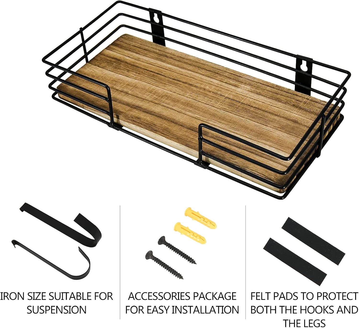 Ironing Board Hanger Wall Mount, Laundry Room Iron and Ironing Board Holder with Large Storage Basket, Iron and Ironing Board Storage Organizer with Shelf Wooden Base Basket and Removable Hooks : Home & Kitchen