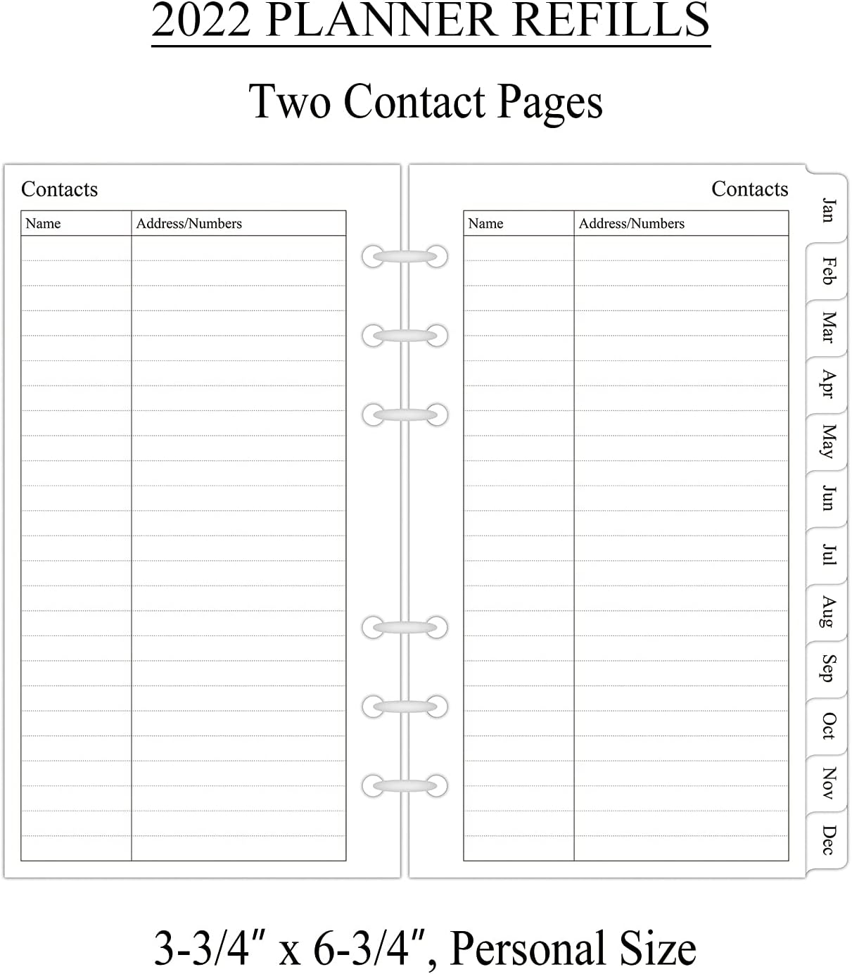 2022 Weekly & Monthly Planner Refill, 3-3/4" x 6-3/4", from January 2022 to December 2022, Personal Size/Size 3