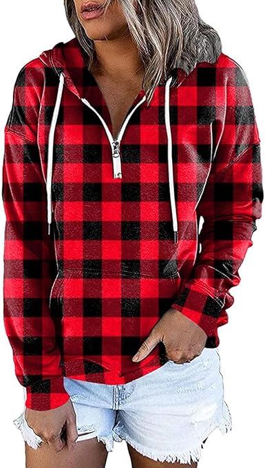 Amazon.com: Sudaderas con capucha para mujer, a cuadros, de manga larga,  con cremallera, para invierno, otoño : Ropa, Zapatos y Joyería