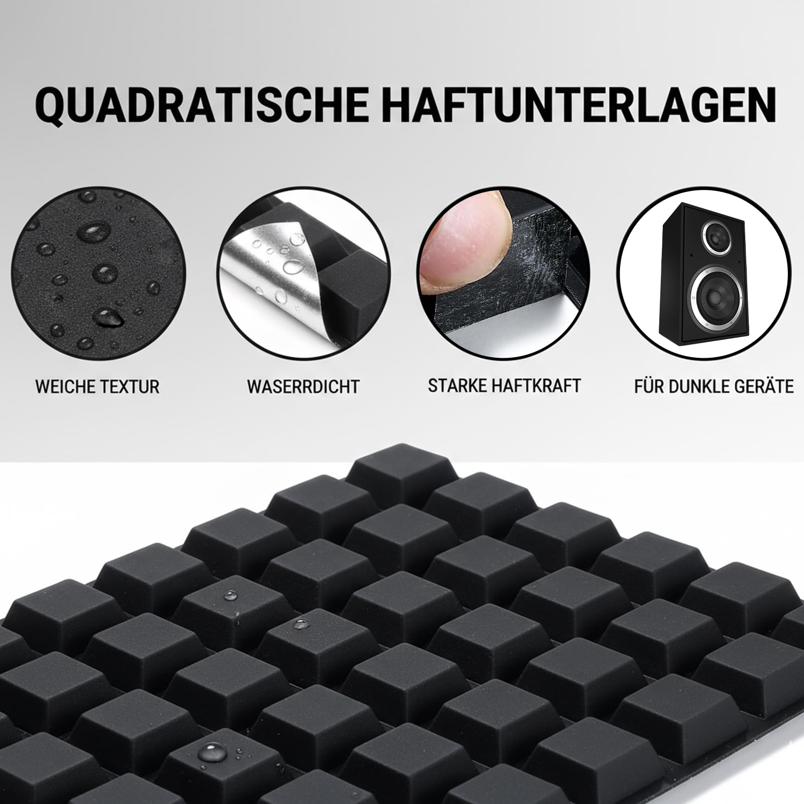Lot de 16 pieds en caoutchouc autocollants - 20 x 20 mm - Amortisseur de vibrations et pieds antidérapants (noir)