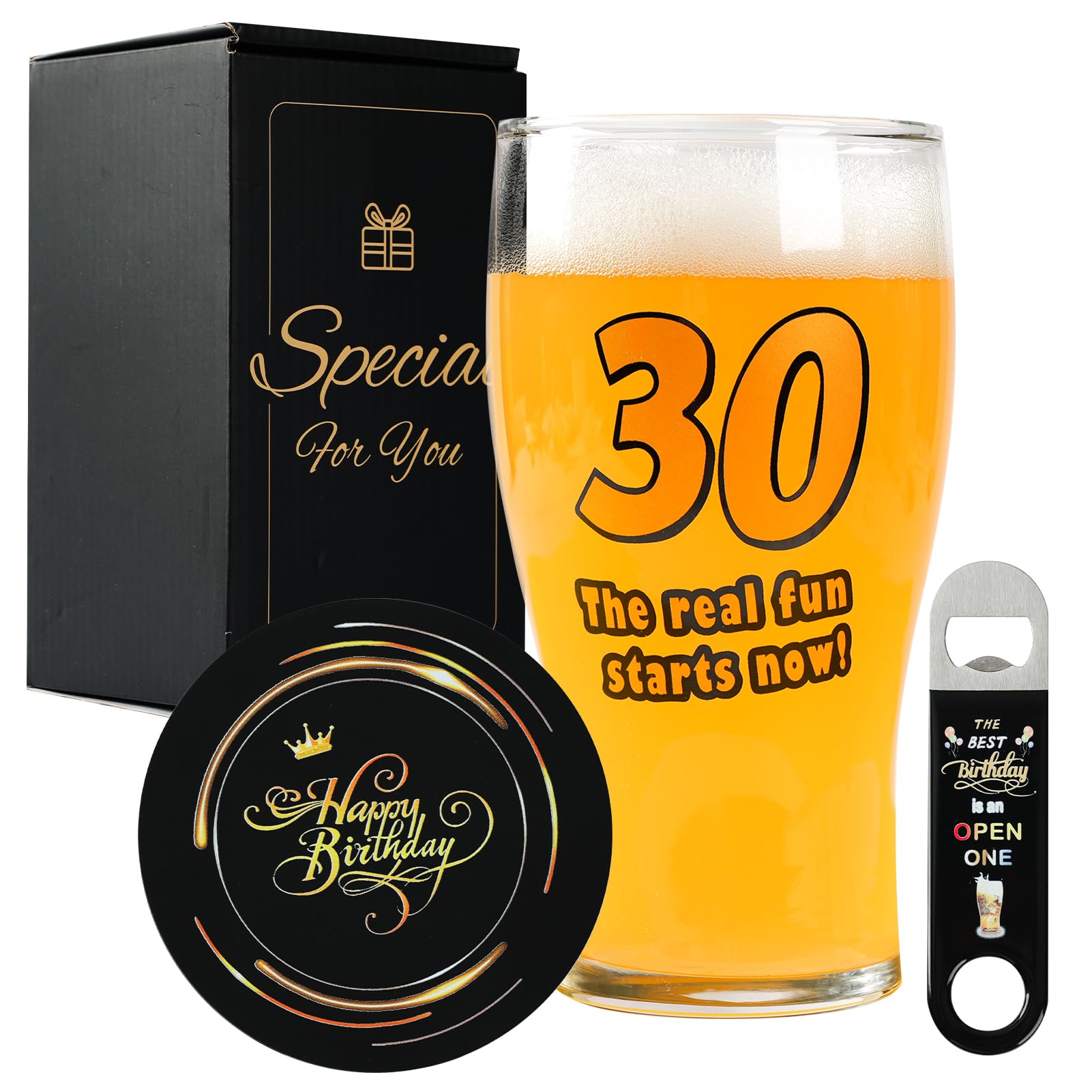 TOONGEEN 30th Birthday Gifts for Men, Funny 30th Birthday Beer Glass Set Gift Ideas for 30 Years Old Husband Brother Friend, 30 Keepsake Decorations Presents, 540ml(19oz)
