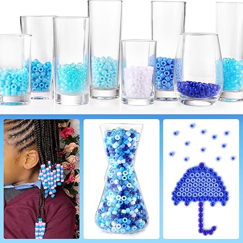 Miniatura 5 de Cuentas de pony azul, 1200 cuentas de pony de 0.236 x 0.325 pulgadas a granel y 100 cuentas de letras, cuentas Kandi para trenzas para niñas y