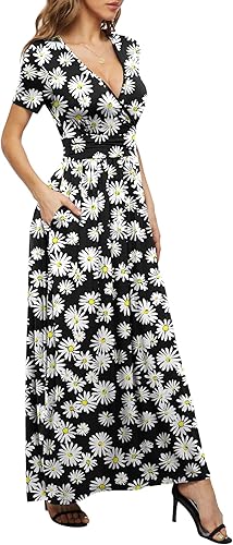 Miniatura 4 de LILBETTER Vestido de verano de manga corta para mujer, vestido maxi con cintura envolvente con bolsillos