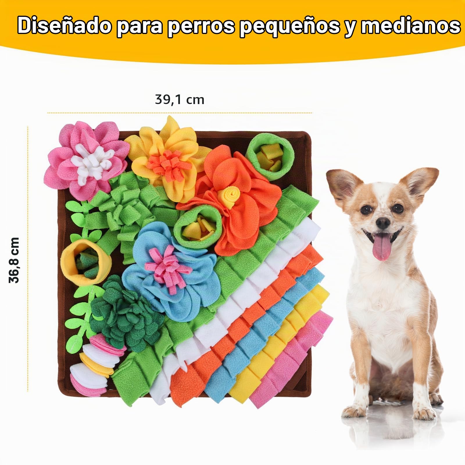 Romon Alfombra Olfativa para Perros – 40x40 cm, Manta Olfativa de Felpa Colorida, Juego Interactivo para Perros, Gatos y Conejos, Antideslizante, Lavable y Plegable, Marrón