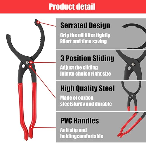 Miniatura 4 de Juego de 4 llaves de filtro de aceite, alicates de filtro de aceite de 10, 12, 14, 16 pulgadas, alicates ajustables para filtro de aceite, alicates