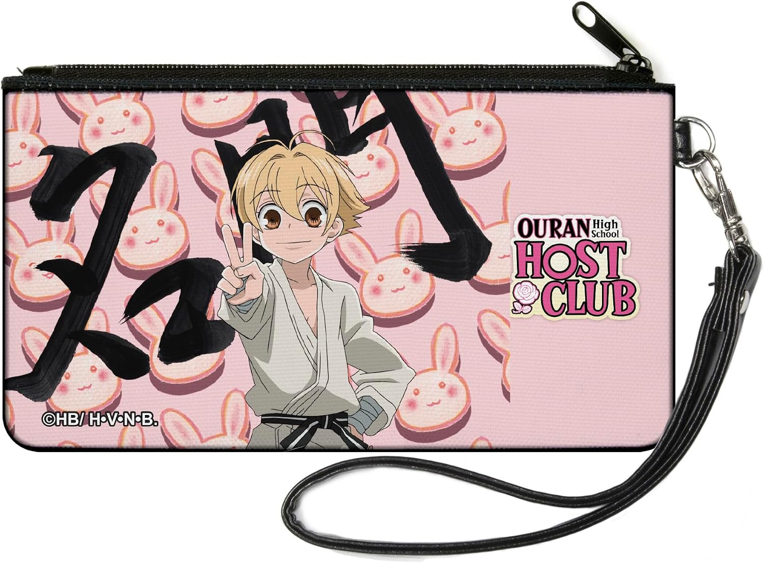 Buckle-Down Ouran High School Host Club Wallet, Zip Pouch, Ouran Host Club Mitsukuni Honey Haninozuka Peace Pose Pinks, Canvas