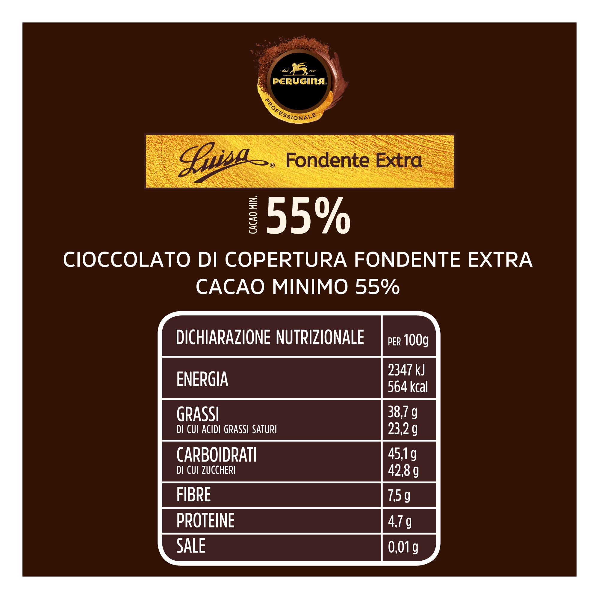 PERUGINA PROFESSIONALE Cioccolato Fondente Extra Luisa, Blocco 1kg