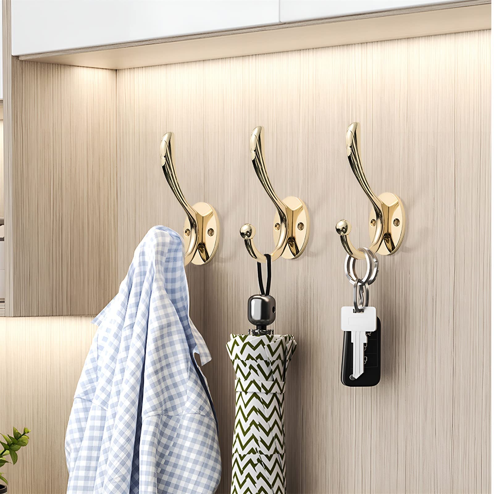 Kleiderbügel Wandhaken, Kleiderhaken, Kleiderhaken for Badezimmer, Gold, Küchenhaken, Kleiderhaken, Wandgarderobe, Heimdekoration Für Kleidung Hüte (Color : 923-5PC Hooks)