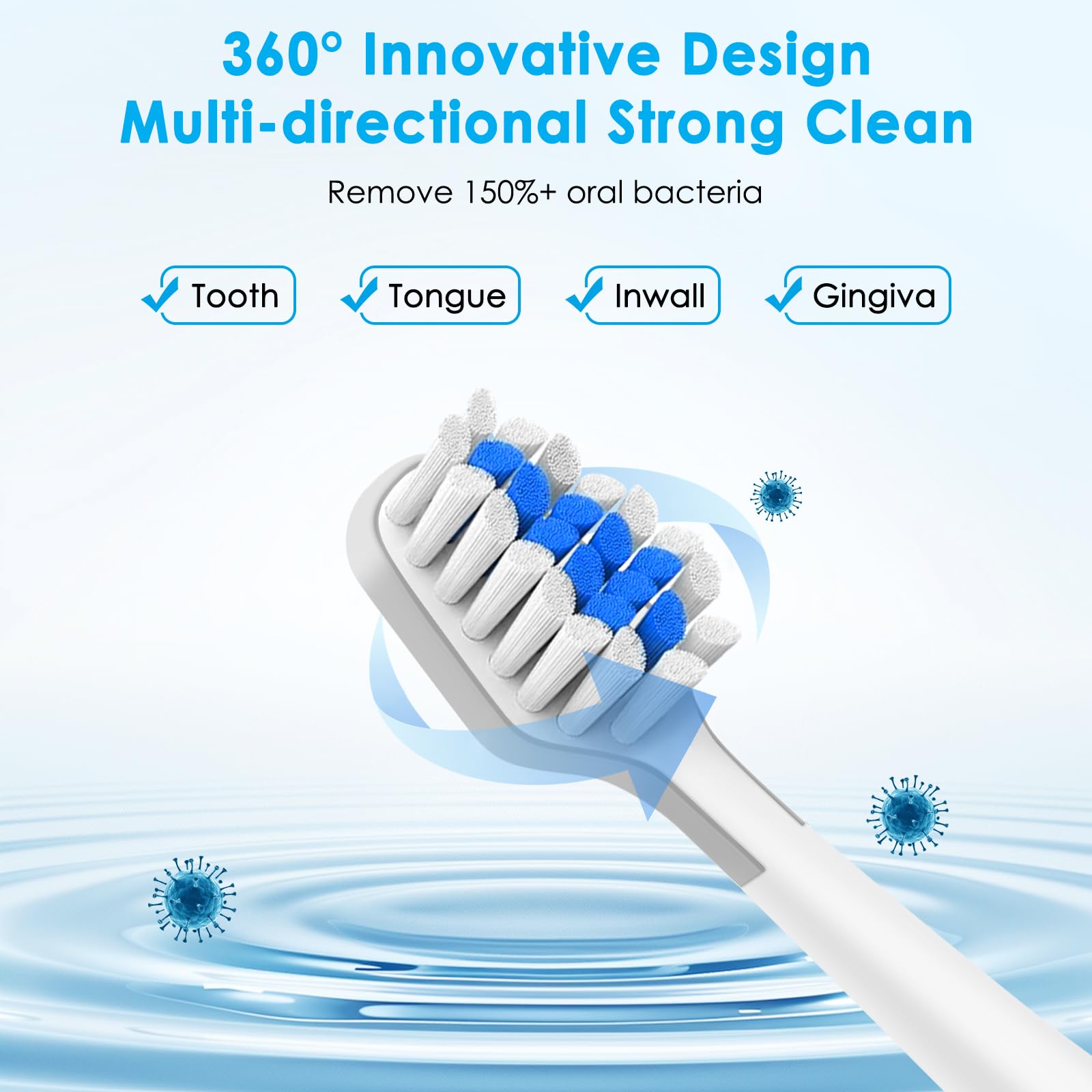 3 cabezales de repuesto para cepillo de dientes compatibles con Watepik Complete Care 5.0/9.0 (CC-01/WP-861) con raspador de lengua, STRB-3WW