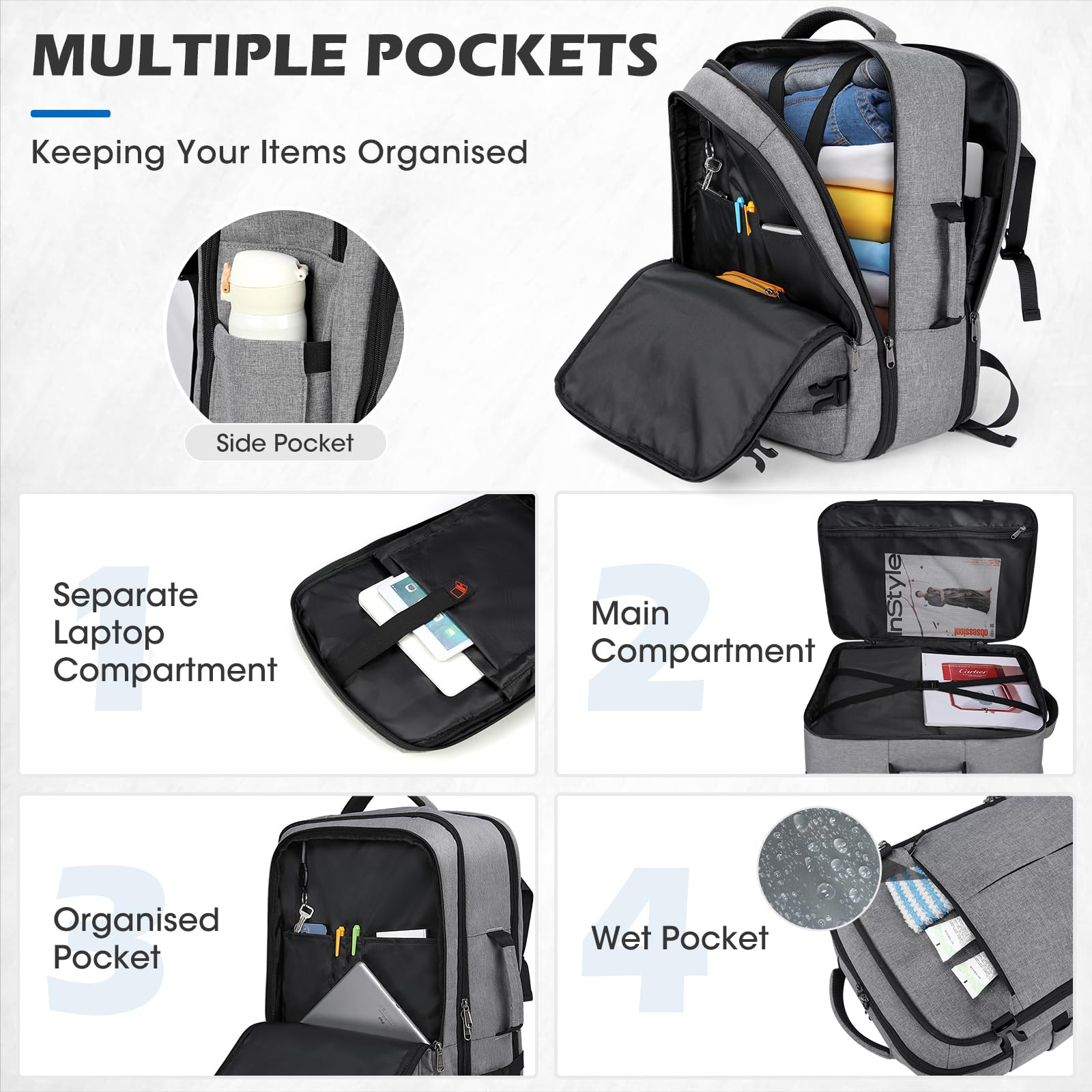 Lubardy Zaino da Viaggio Uomo Grande 40L Borse da Cabina Zaino per Aereo Bagaglio A Mano Zaino Porta PC 17,3 Pollici Zaini Casual