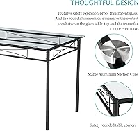 Vista 3 de VECELO Juego de mesa de comedor para 4, mesa de cocina de vidrio de 5 piezas con sillas acolchadas tapizadas para espacios pequeños, rincón de Negro