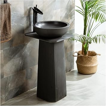 WASHLA Bathroom Sink Pedestal only Vintage Ceramics,Round Outdoor Floor Standing Basin,Sturdy and Durable Basin Sink Waste Pop-up Plug 80 * 40cm/14734