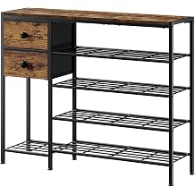 5-Tier Shoe Rack with 2 Fabric Drawers, Metal Frame and Wooden Board Shoe Organizer for 16-20 Pairs of Shoes, Shoe Shelf with Boots Storage for Entryway Closet Rustic Brown