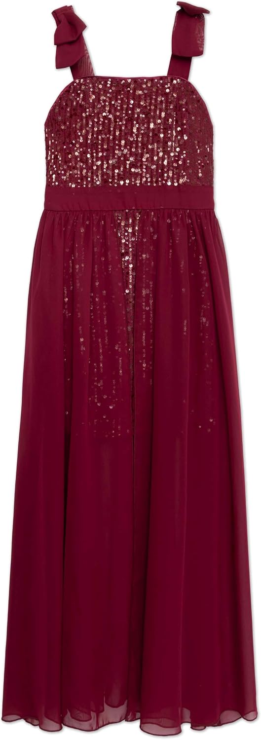 Speechless Girls' Sequin Maxi Party Dress with Chiffon Walk-Through Skirt