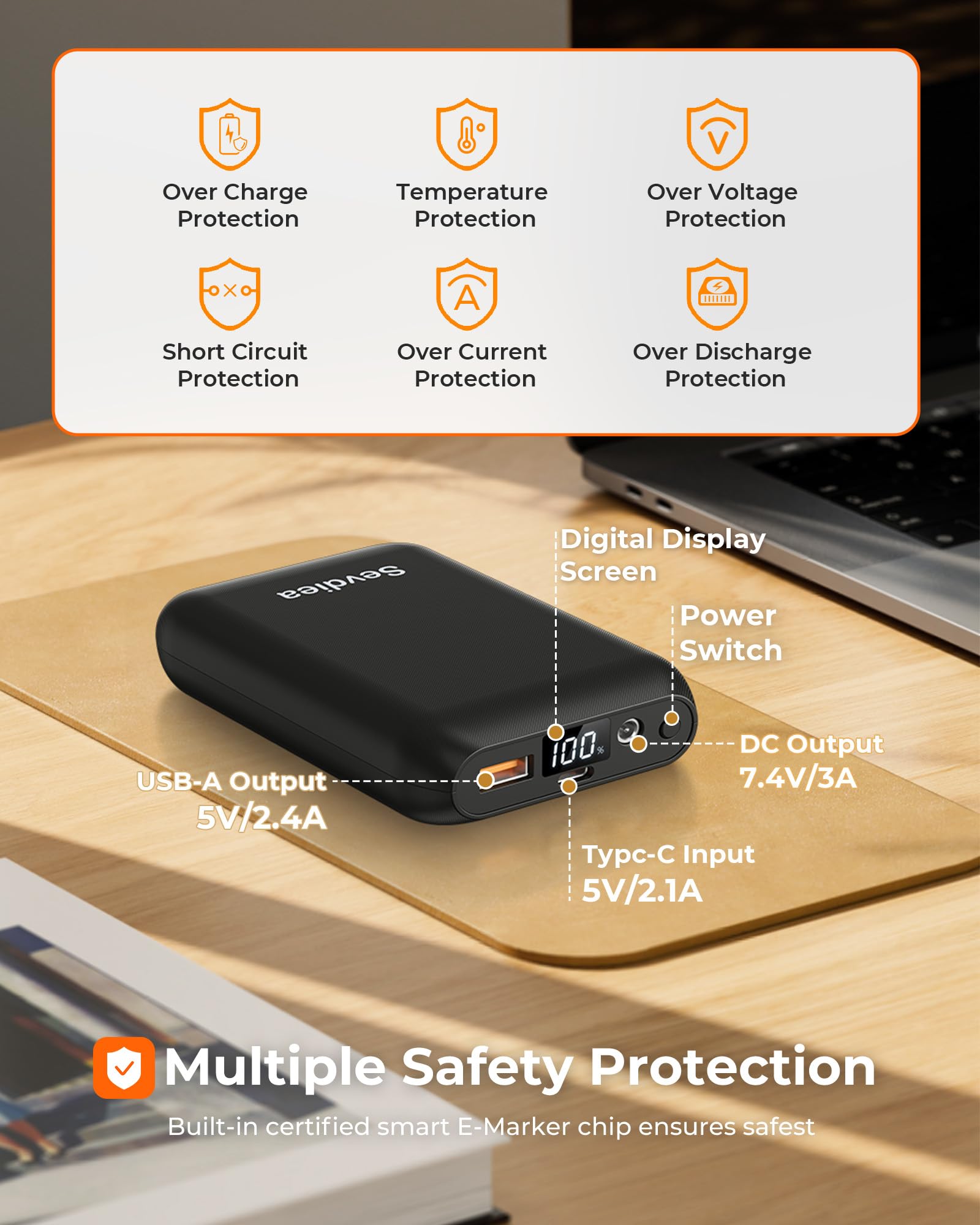 Batterie Pour Veste Chauffante 12V 18400mAh – Écran LCD, Ports 12V-DC/7.4V-DC/USB-A/USB-C – Haute Capacité, Rechargeable – Non Compatible GoToBi - 12
