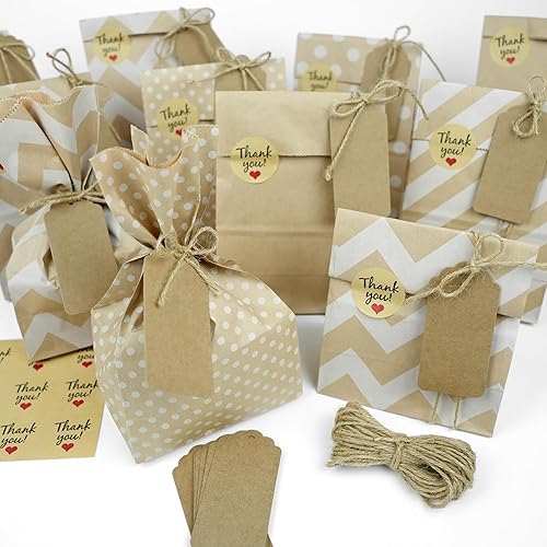 Miniatura 5 de SMINTINE Paquete de 30 bolsas de papel kraft con calcomanías de agradecimiento, etiquetas de papel, cuerda de yute natural, 5 x 3 x 9 pulgadas,