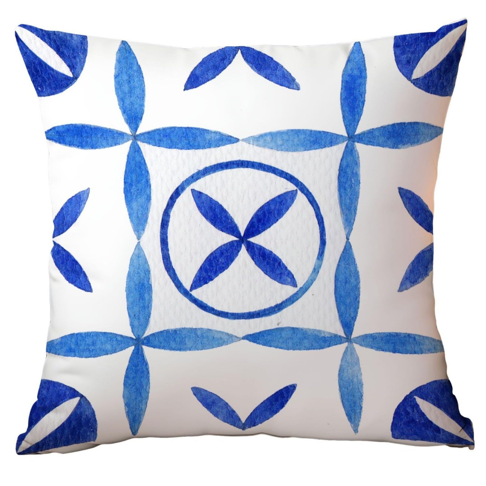 Cushion Covers 60cm x 60cm Blue Flower Garden Cushions Soft Fabric Pillow Case Short Plush Outdoor Cushion Covers for Car Office Throw Pillow with Invisible Zipper