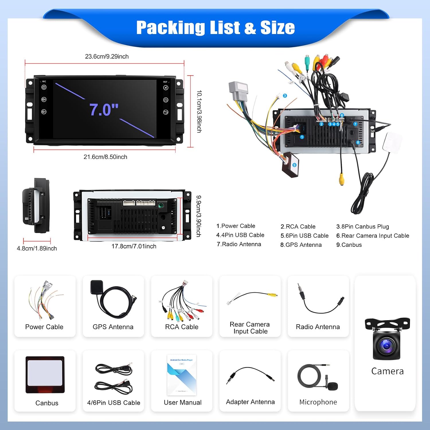 [4+64G] Android 15 Car Stereo for Jeep Wrangler JK 2007-2018/Compass/Patriot&Chrysler/Dodge RAM Charger,7 Inch Car Radio with Wireless Carplay&Android Auto|Bluetooth 5.0 FM/RDS WiFi GPS EQ SWC