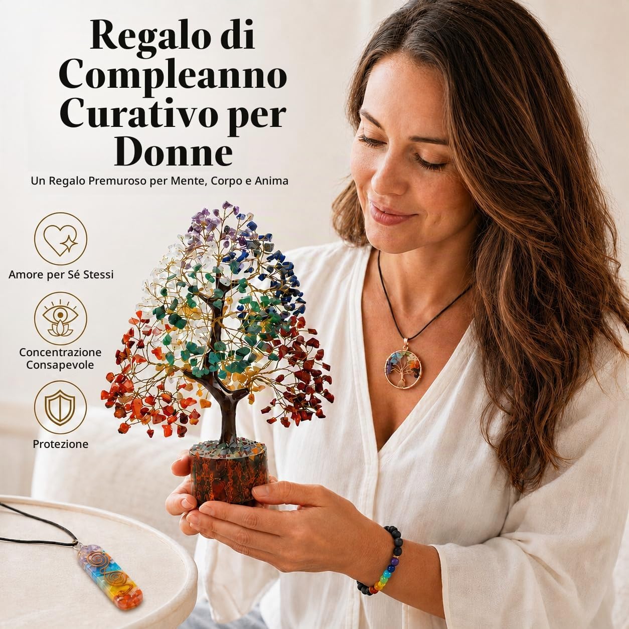 7 Chakar Albero della Vita braccialetto 7 chakra, e 2 ciondoli cristalli