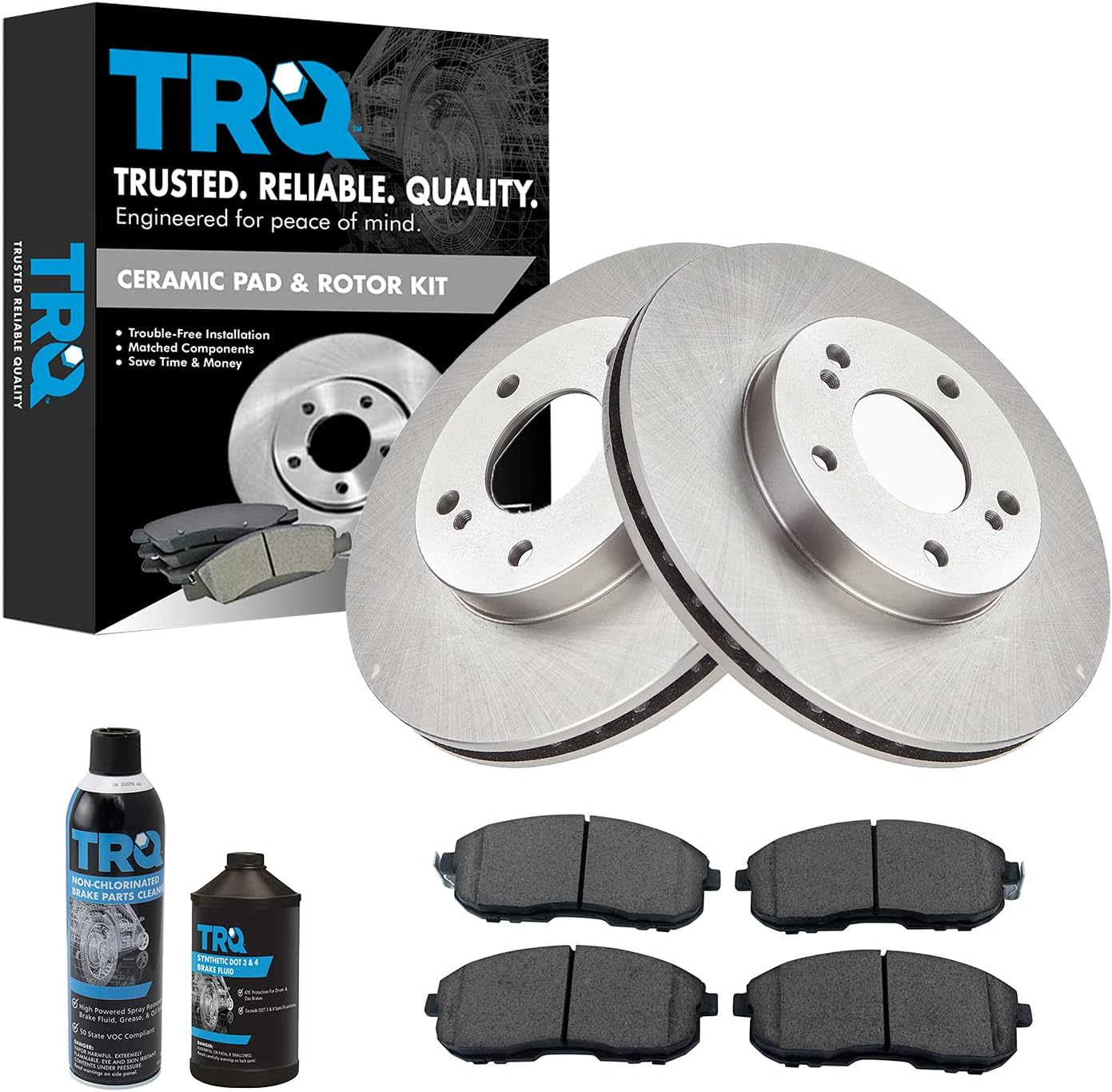 TRQ Front Brake Pad & Rotor Kit Brake Chemical Kit Brake Pads Brake Rotor Ceramic Compatible with 1999 Nissan Maxima