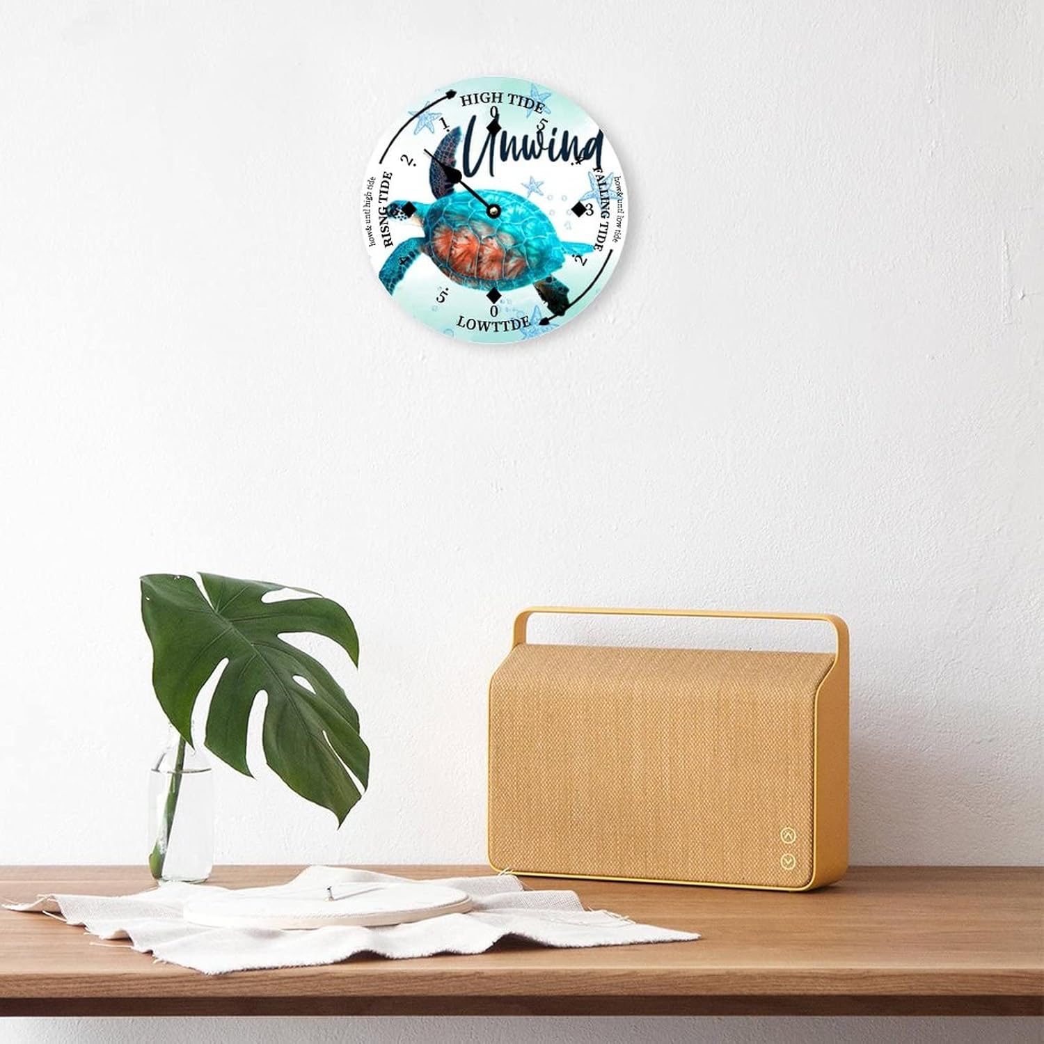 Wooden Tide Clock Sea Turtle Starfish Tidal Clock Beach Decor Ocean Time Coastal Clock High and Low Tide Nautical Tide Movement Clock Vintage Decor for Beach House Deck Board 12 Inch