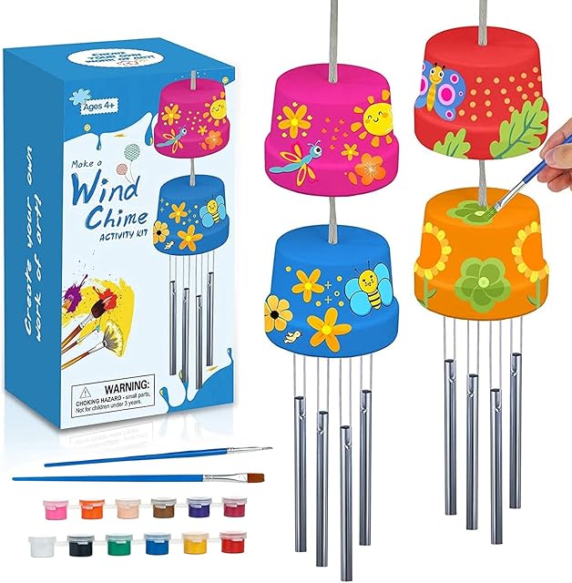 Make A Wind Chime 2-Pack Arts & Crafts Kits for Kids Boys & Girls Toys Ages 5 6 7 8 9, DIY Construct & Paint Musical Chime Gift Wooden Craft Sets