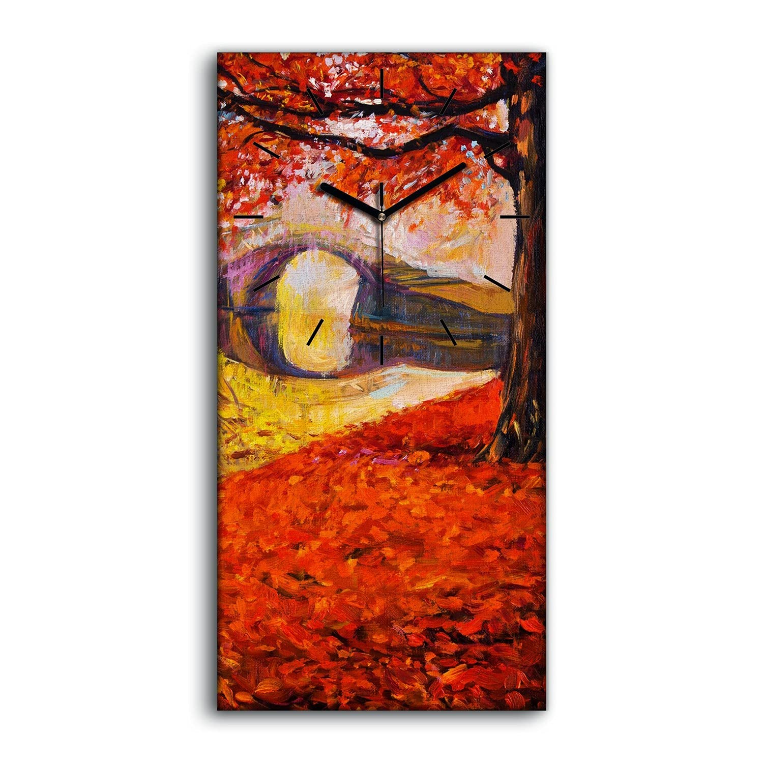 Horloge sur Toile Peinture d'Arbres de Parc Décoration Image Salon 30x60