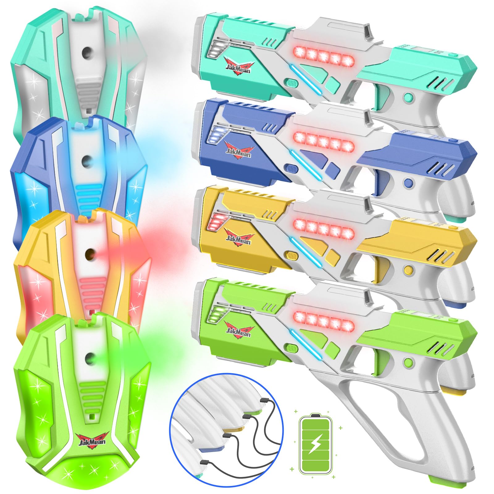 Rechargeable Lase r Tag Set with Vests, Upgrade Lase r Tag Guns Set of 4, Multi Player Lase r Tag Set for Kids Toy for Teen Boys & Girls, Indoor&Outdoor Toy Gift, Ages 8+,White