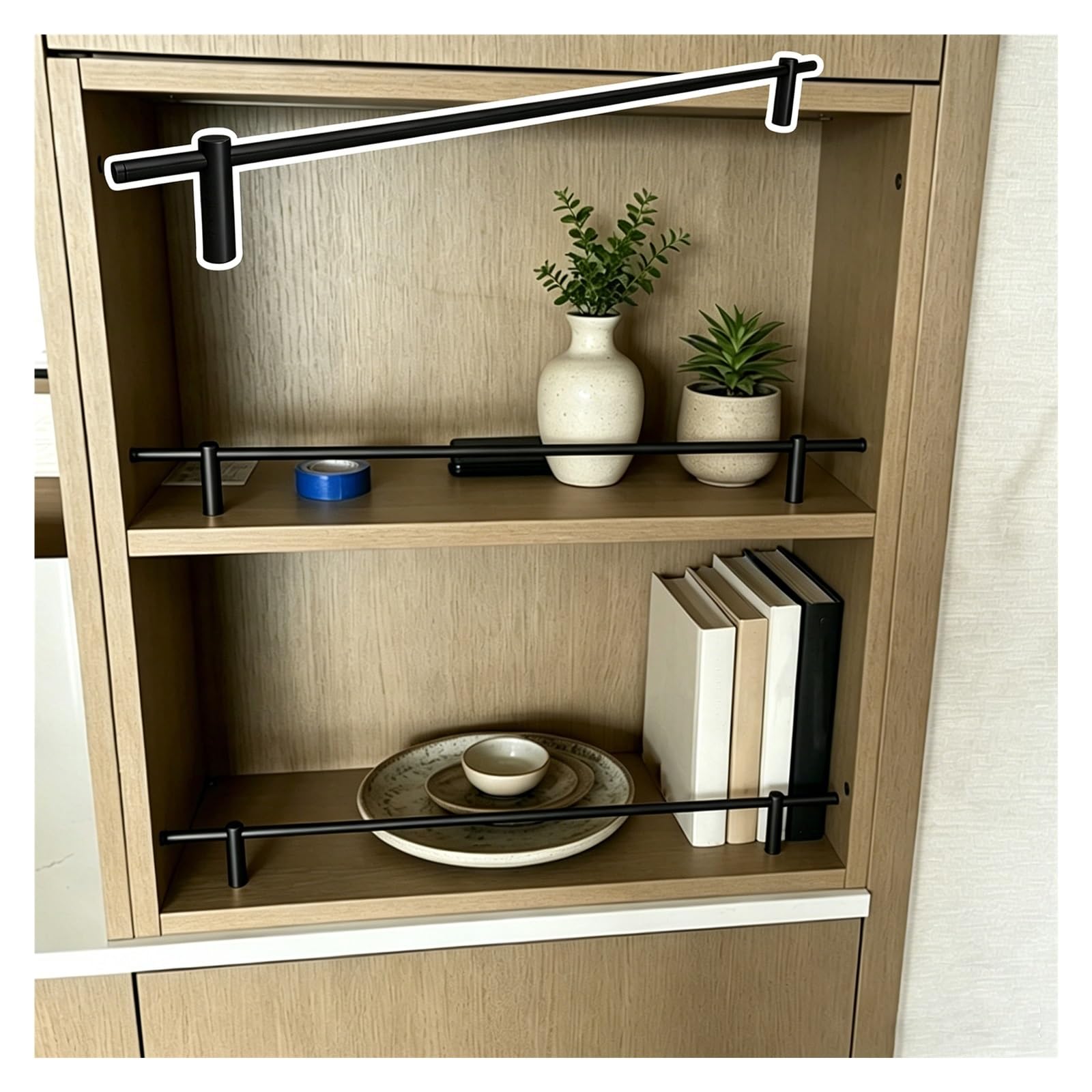 DJPHOFS Gallery Rails for Shelves Hardware Heavy Duty, Decorative Shelf Railing Bar for Closet/Cabinets, Tipping Shelf Rail Fence Set Minimalist(Black,58cm/23in)