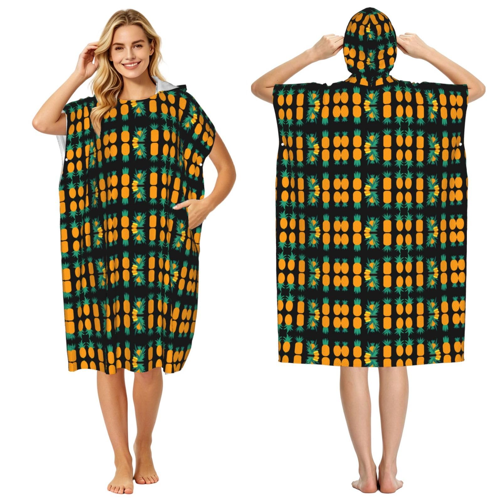 Poncho à capuche imprimé ananas pour adulte en microfibre légère