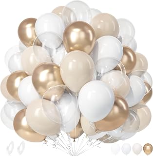 Unisun Beige en champagne-gouden ballonnen, 50 stuks 30 cm metallic champagnegoud en crèmewitte ballonnen, met transparante ballon voor verjaardag, boho, bruiloft, jubileum, verloving, feestdecoratie