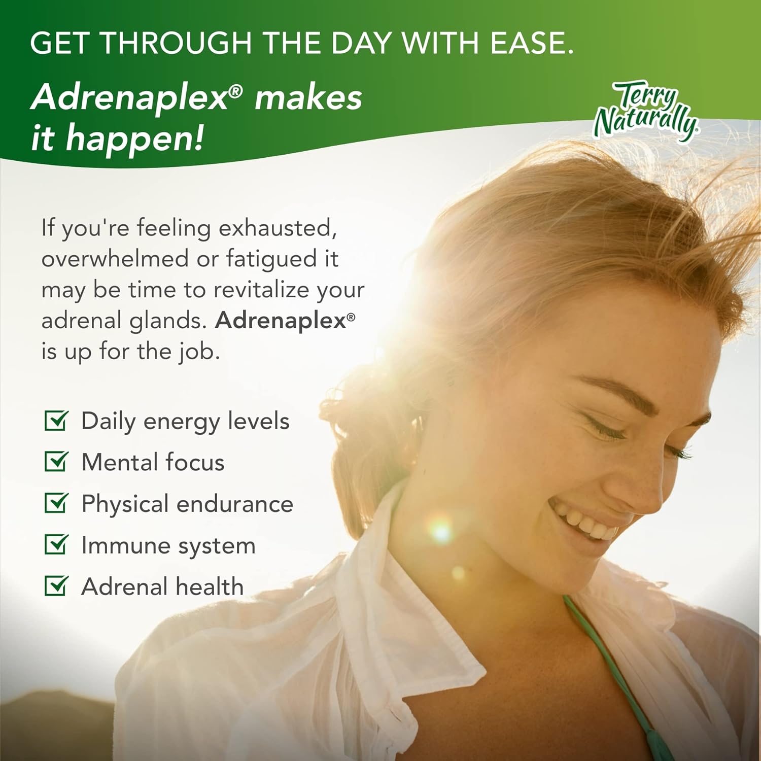 Terry Naturally Adrenaplex - 120 Capsules - Maximum Adrenal Support Supplement, Promotes Daily Energy, Mental Focus & Physical Endurance - Non-GMO, Gluten-Free - 60 Servings : Health & Household